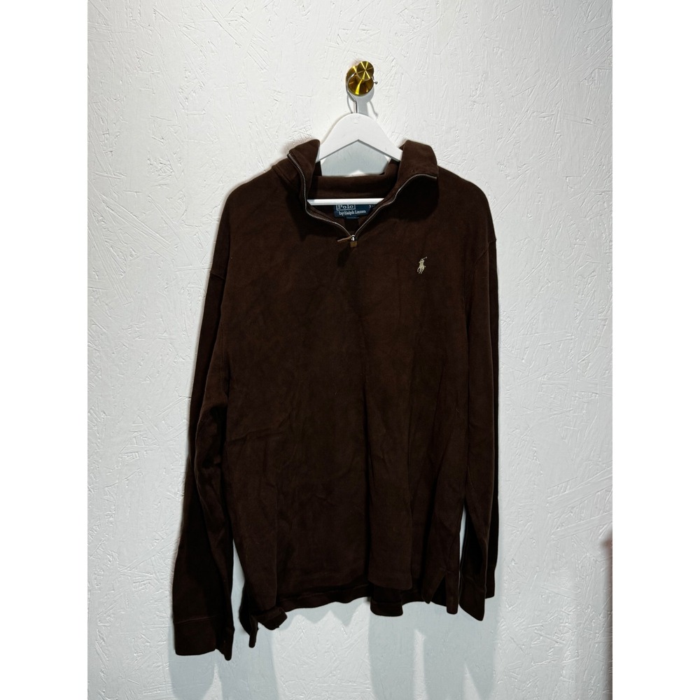 Polo Ralph Lauren Mens XXL Brown 100% Cotton Quarter‎ Zip Pullover Sweater Pony